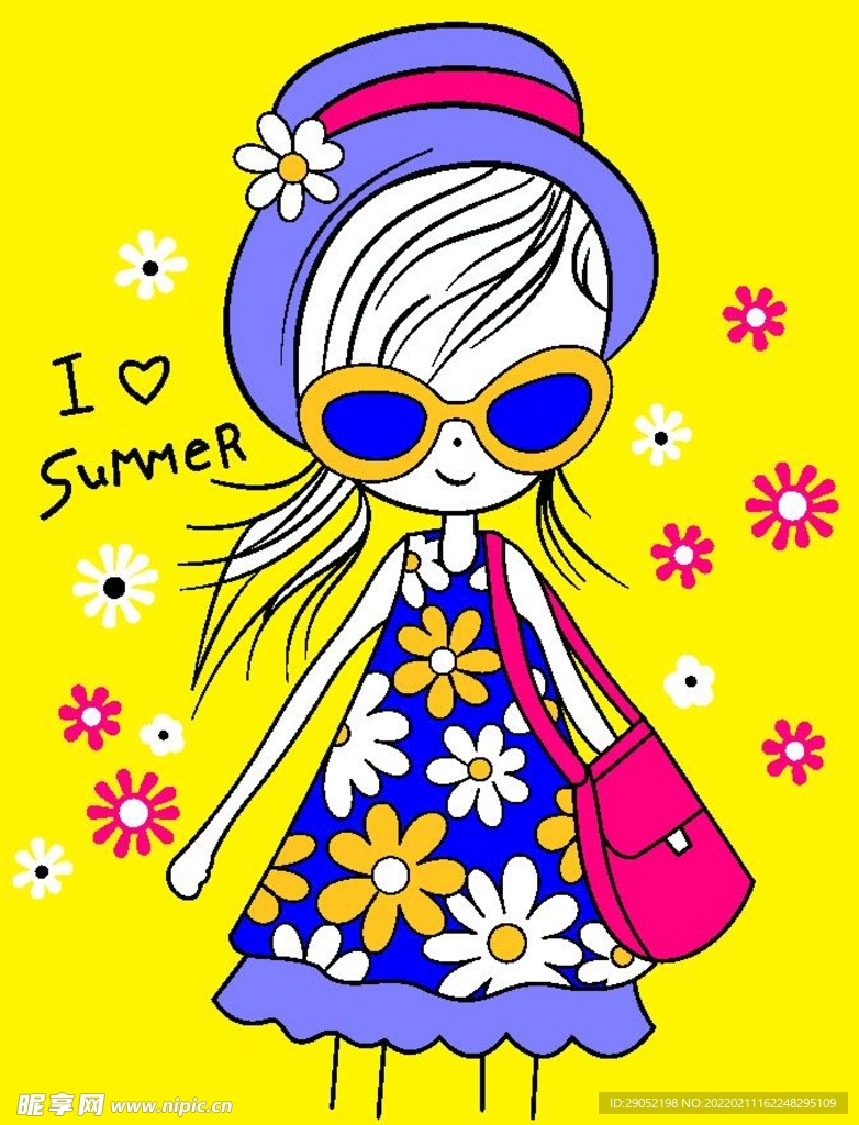 服装裁片 手绘 时尚女孩