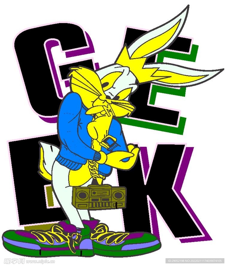 服装裁看 手绘兔子 字母 分色