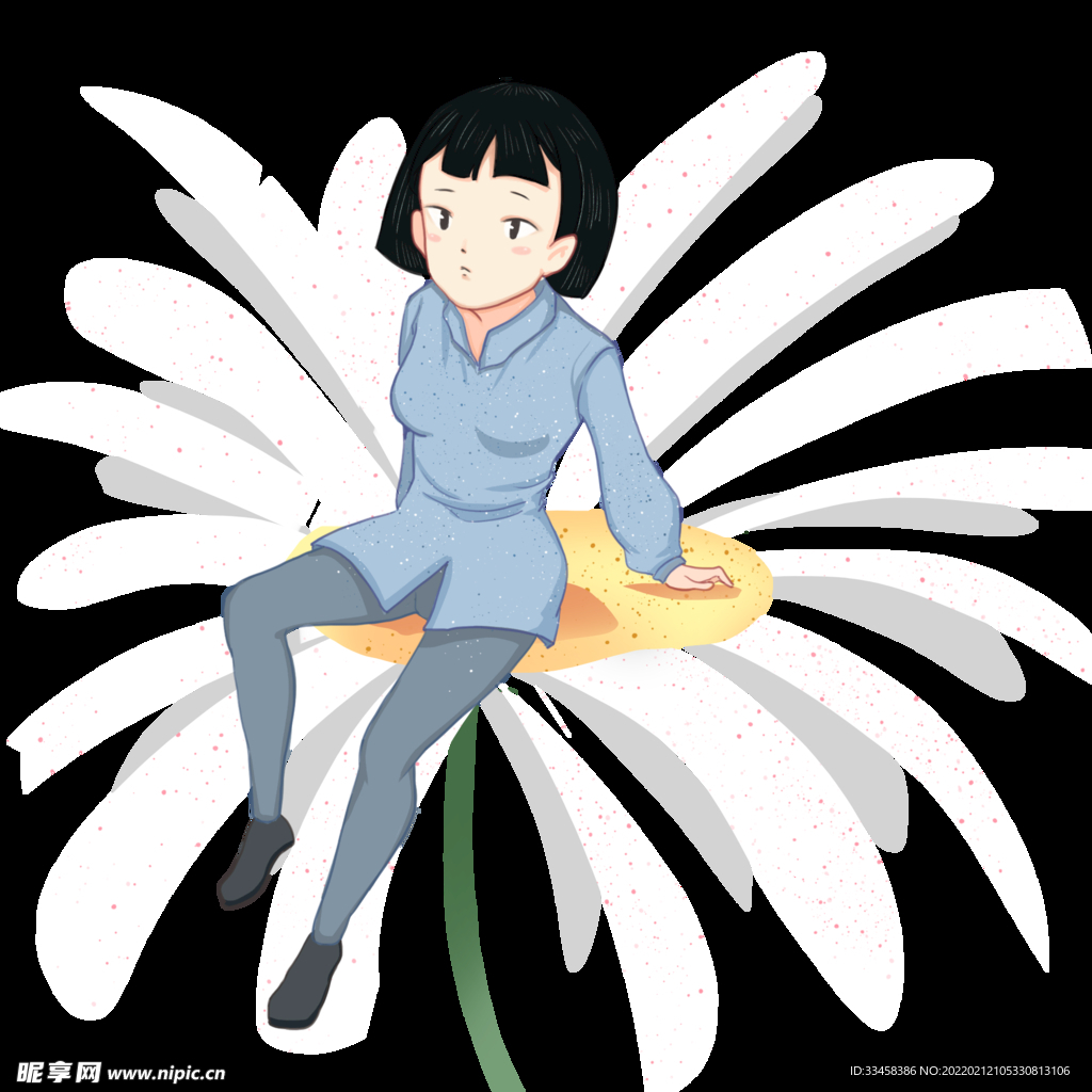 坐在雏菊上的女孩