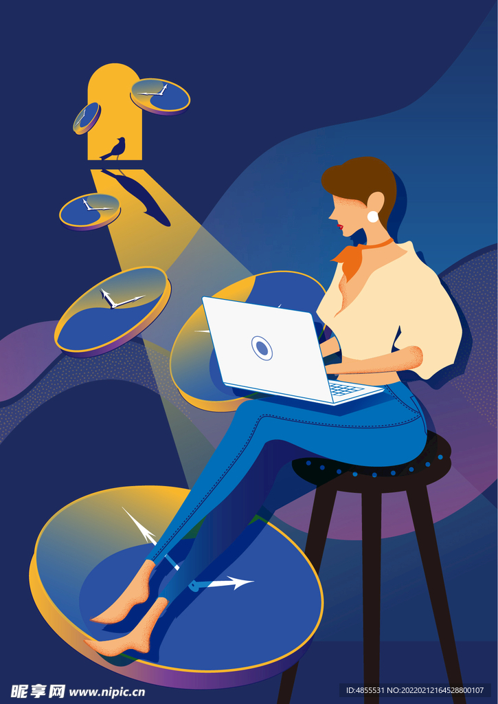 女生笔记本电脑办公矢量素材