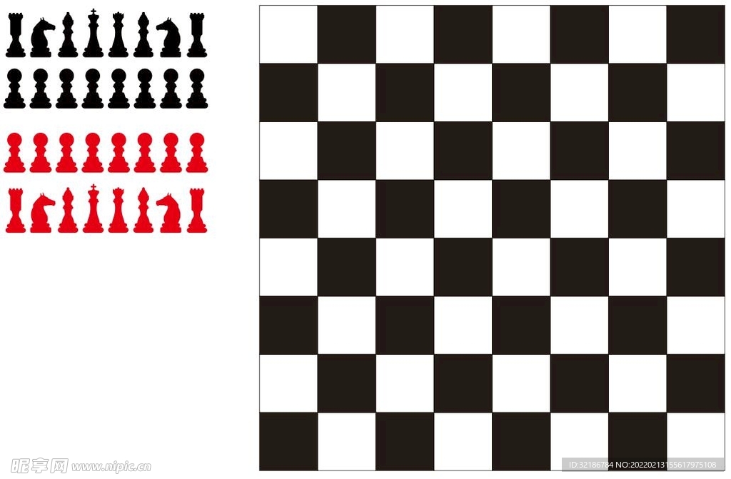 矢量国际象棋棋子加棋盘