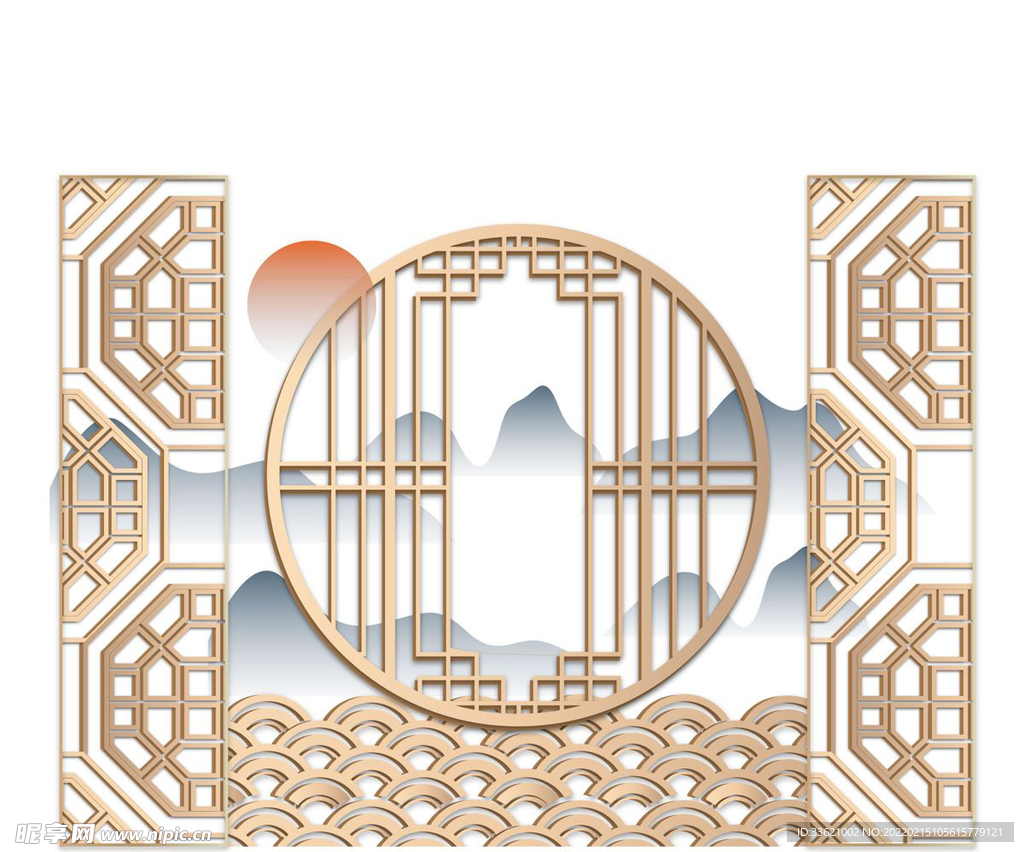 中式文化墙 古典花格 国潮边框