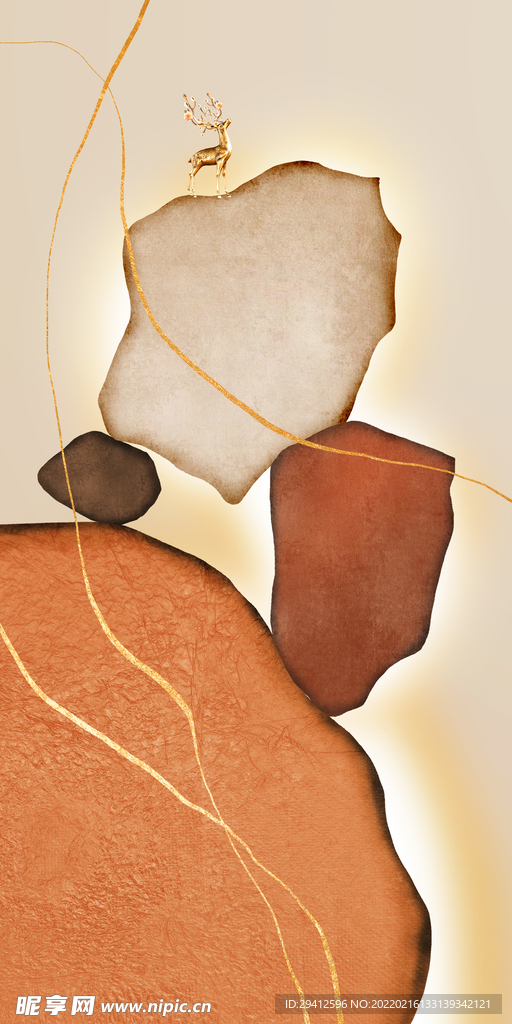 现代轻奢麋鹿石来运转装饰画