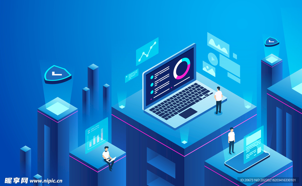 科技2.5D未来商务插画矢量