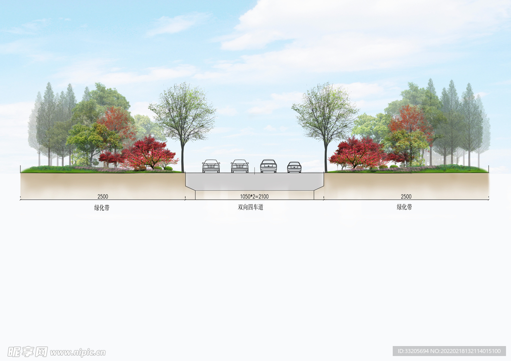 景观道路绿化断面图