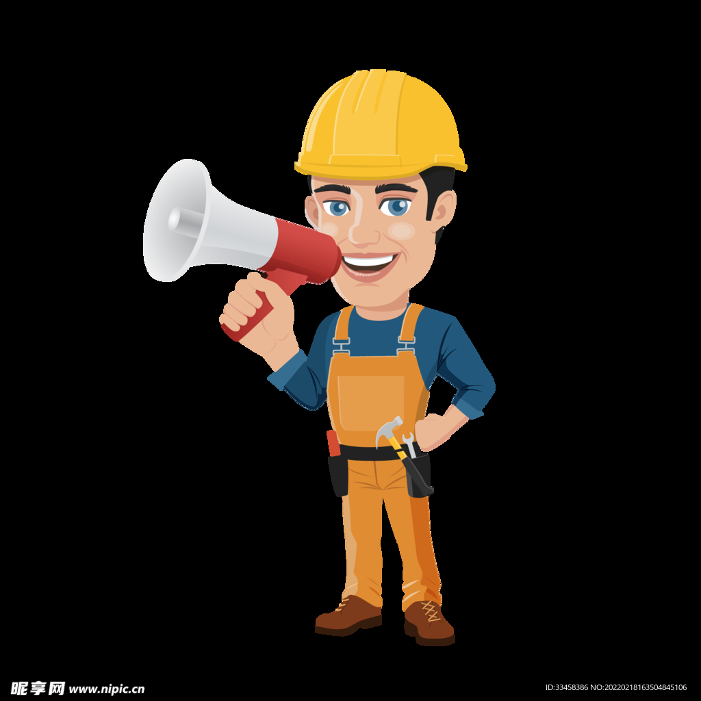 卡通喊喇叭的工人