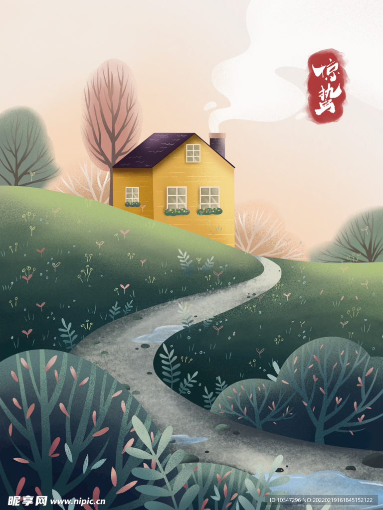 惊蛰 节气海报 春天景色插画 