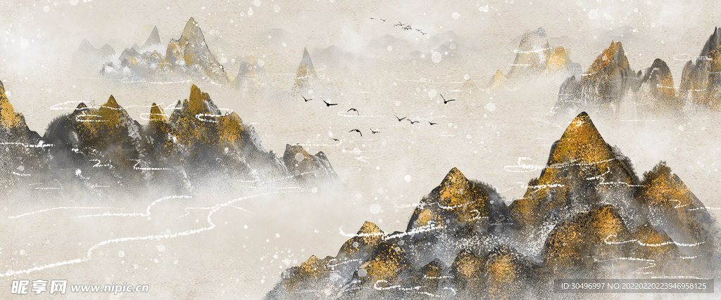 中国风意境水墨山水画古风山水装