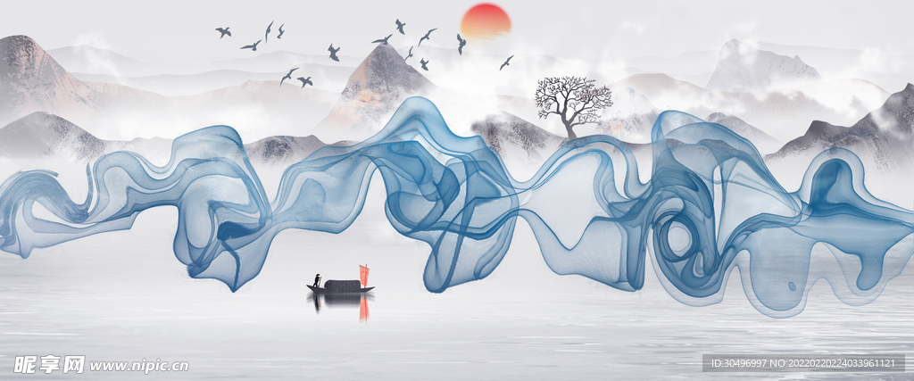 中国风意境水墨山水画古风山水装