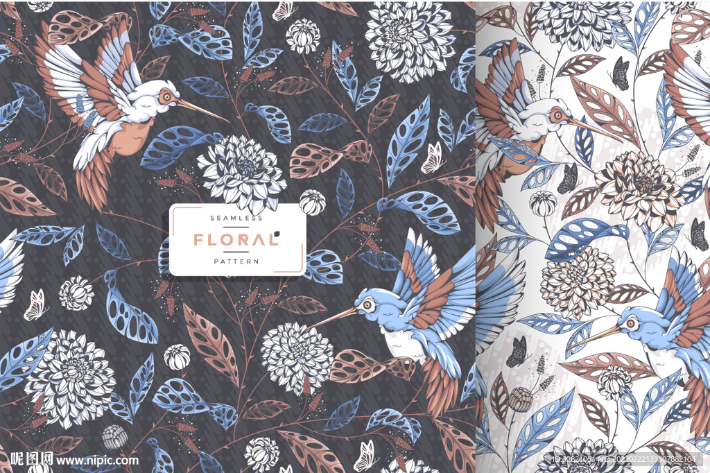 复古花鸟图案背景