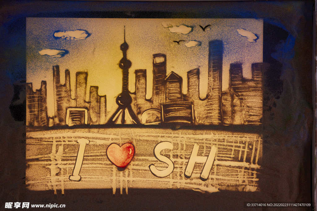 手绘沙画上海外滩