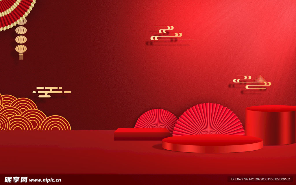 大红色背景 商品展示台