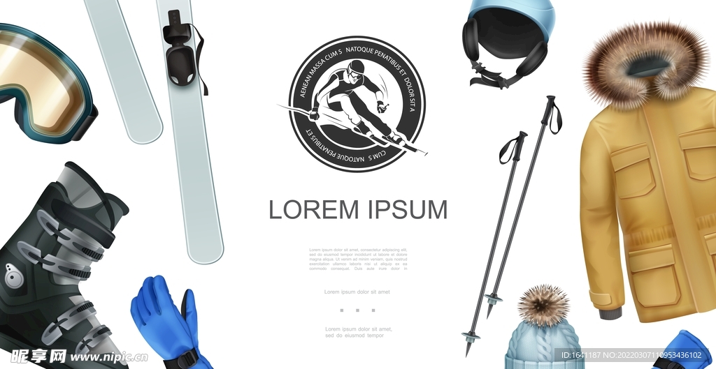 滑雪运动 逼真矢量图