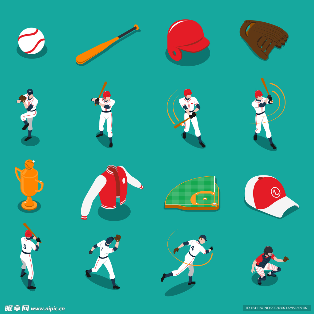 棒球运动元素 ai 矢量