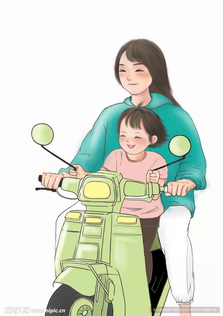 原创亲子时光人物插画