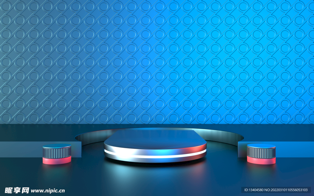 3D蓝色科技电商展台背景图片