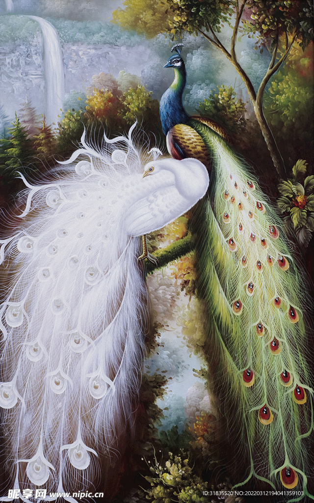 中式油画孔雀玄关装饰画
