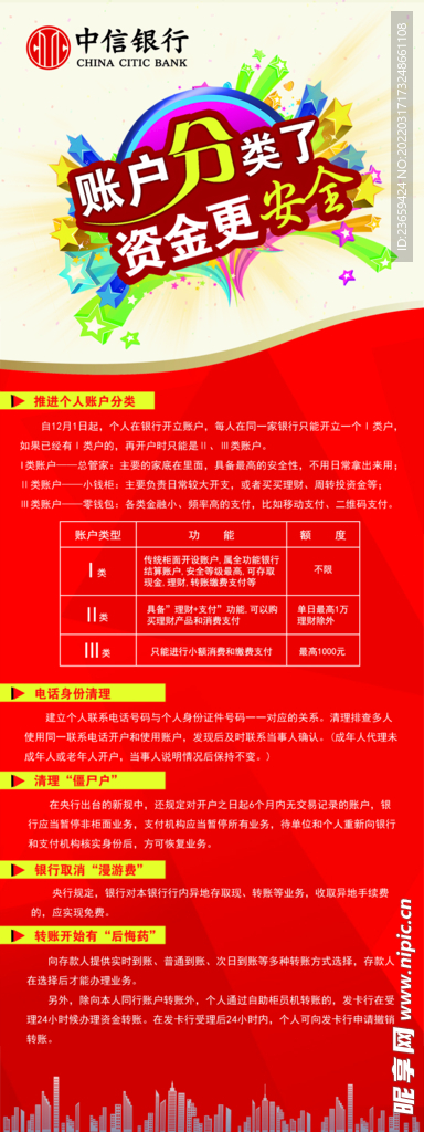 中信银行账户分类X展架