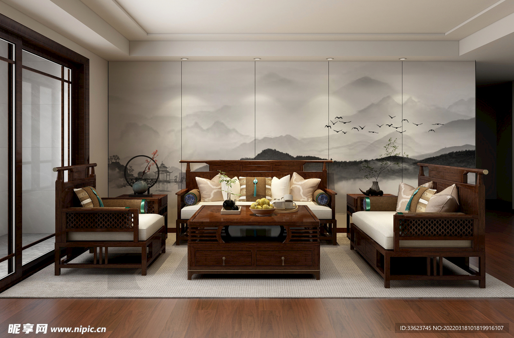 新中式沙发背景