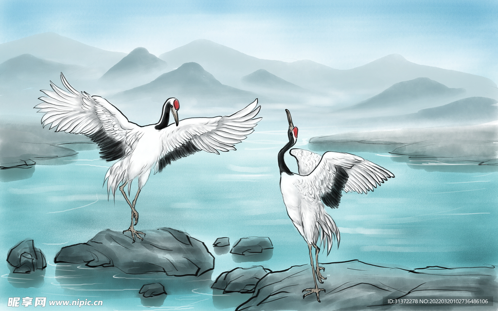 仙鹤海报背景图片 