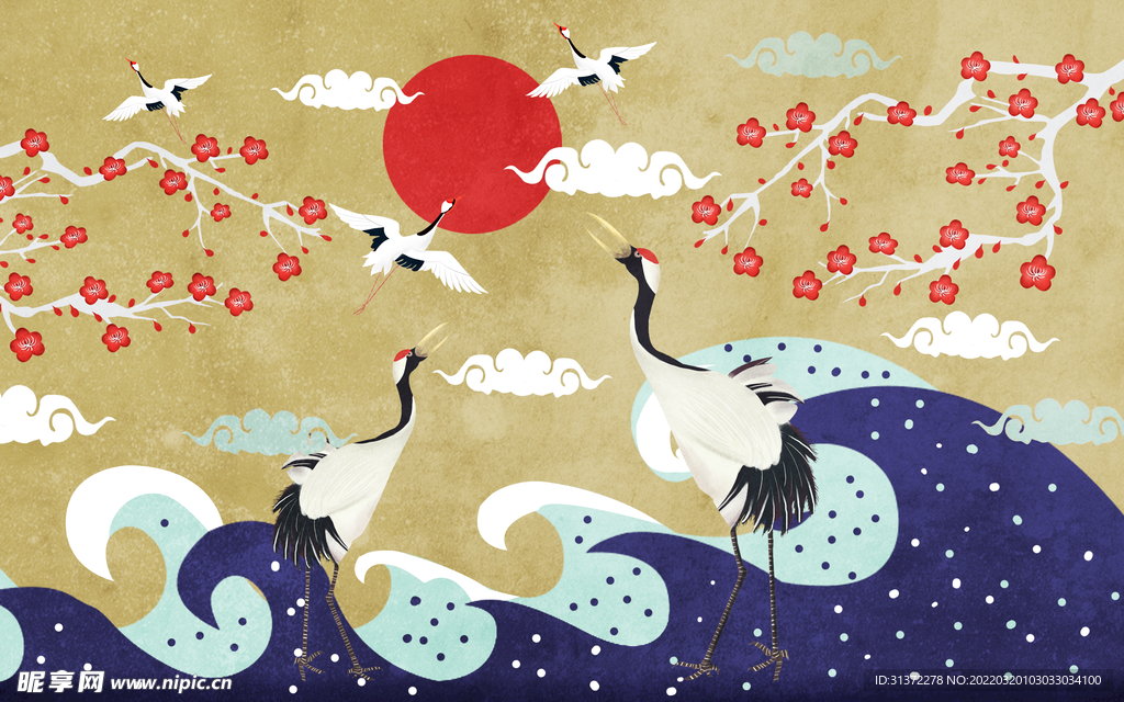 仙鹤海报背景图片