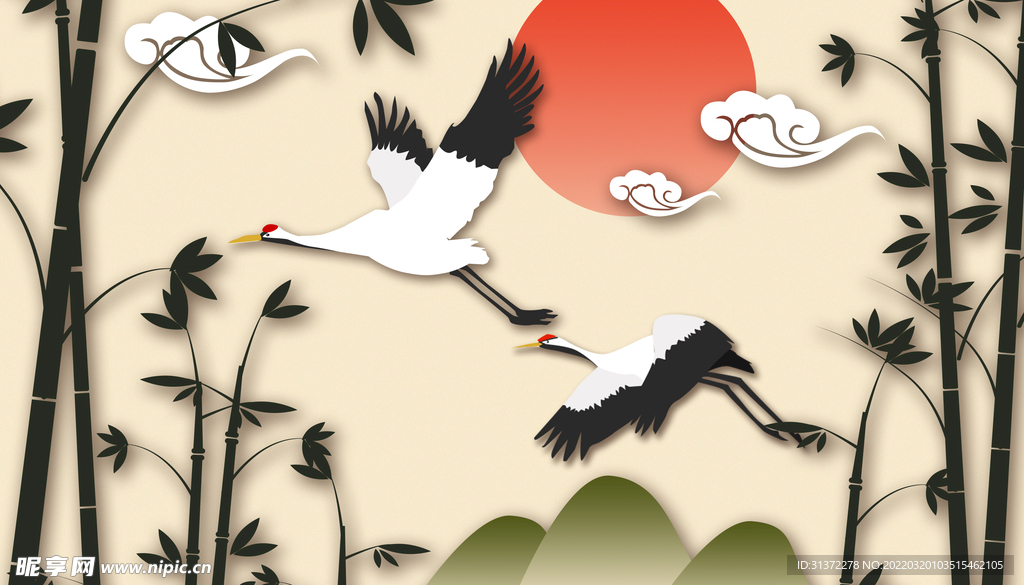 仙鹤海报背景图片 