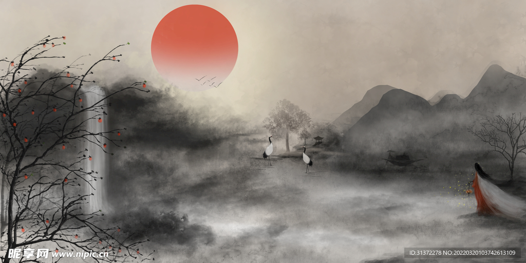 仙鹤海报背景图片 