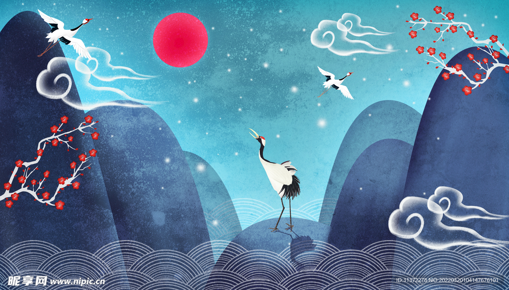 仙鹤海报背景图片 