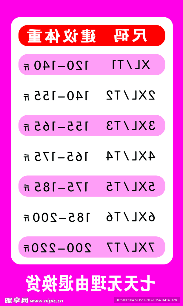 直播衣服身高及衣码