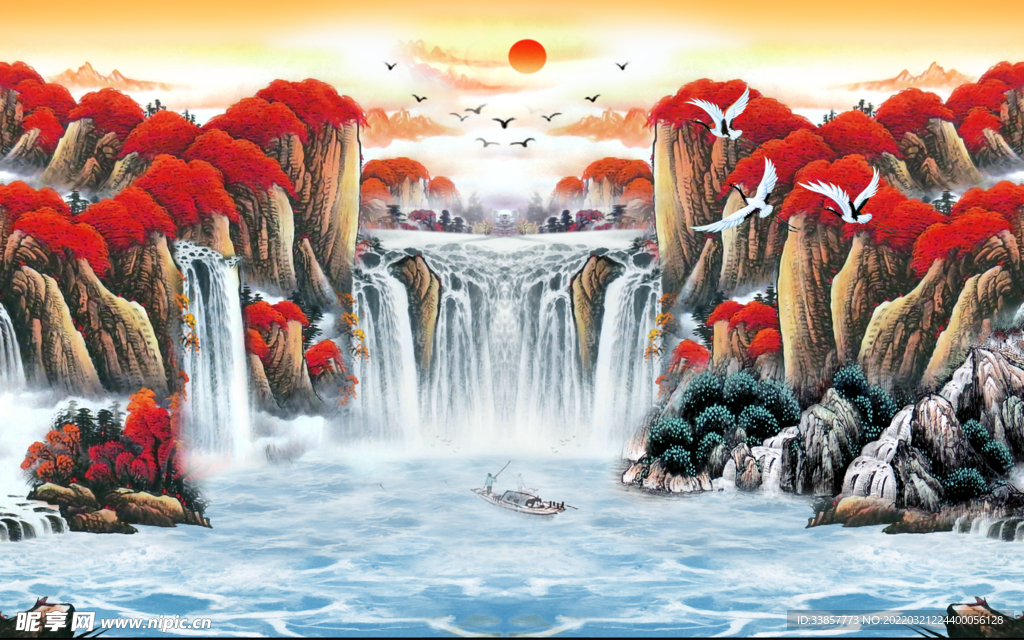 鸿运当头山水国画