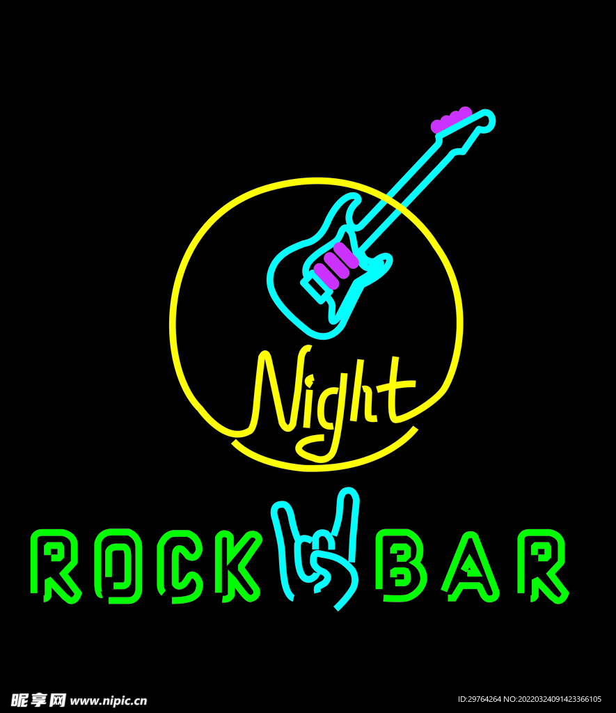 吉他摇滚霓虹灯