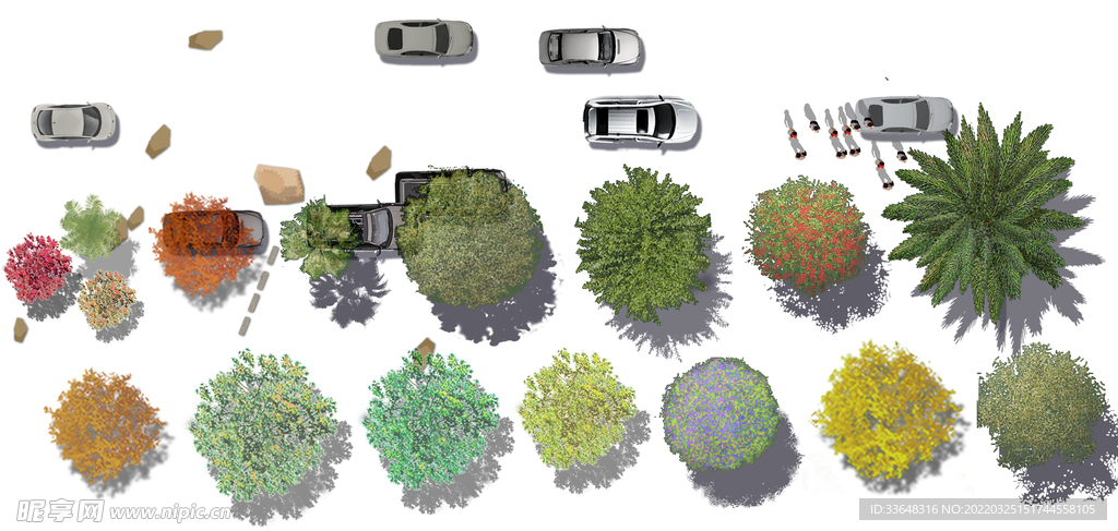 园林设计花草植物轿车素材