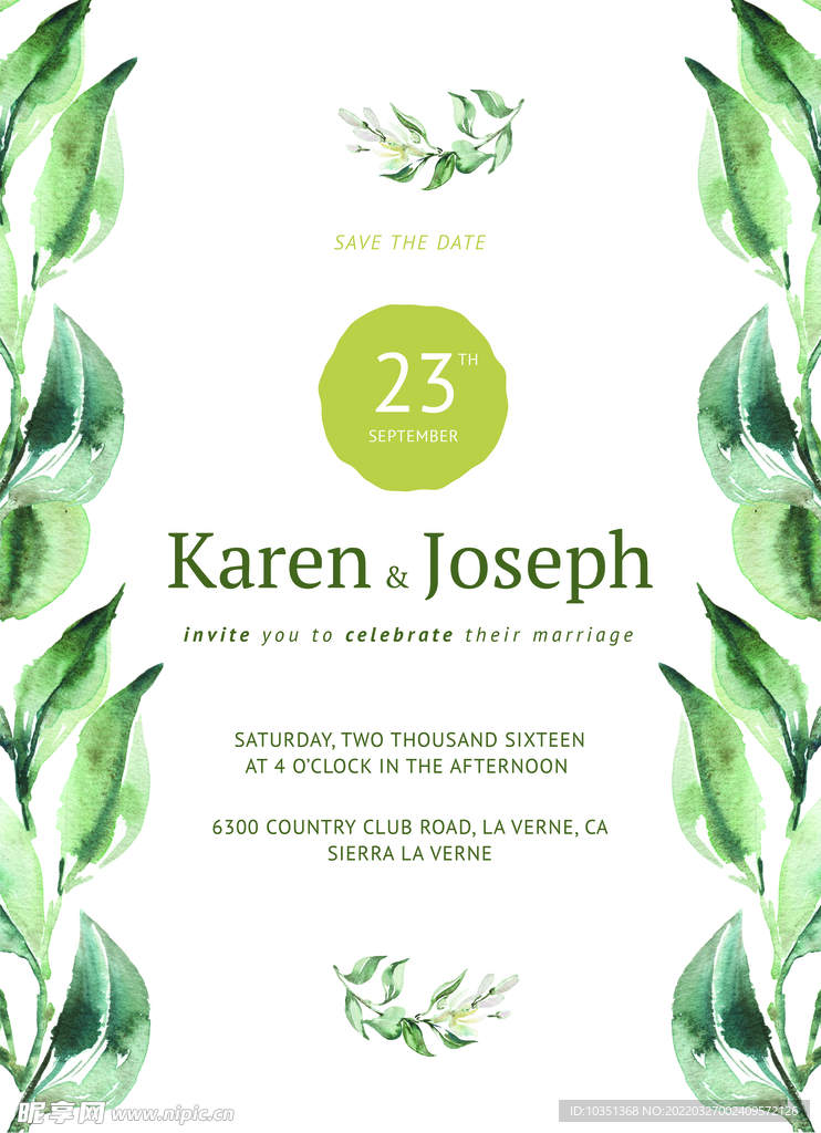 水彩花卉花环贺卡