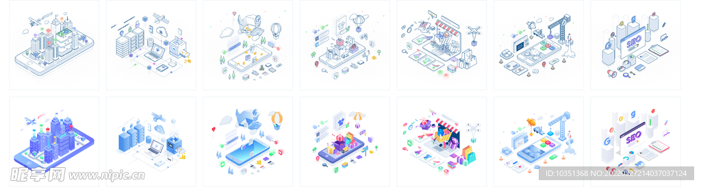 矢量卡通人物场景2.5D插画