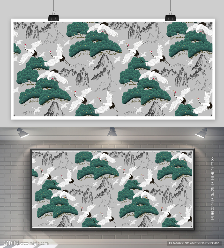 飞鹤印花图案 中国风装饰画