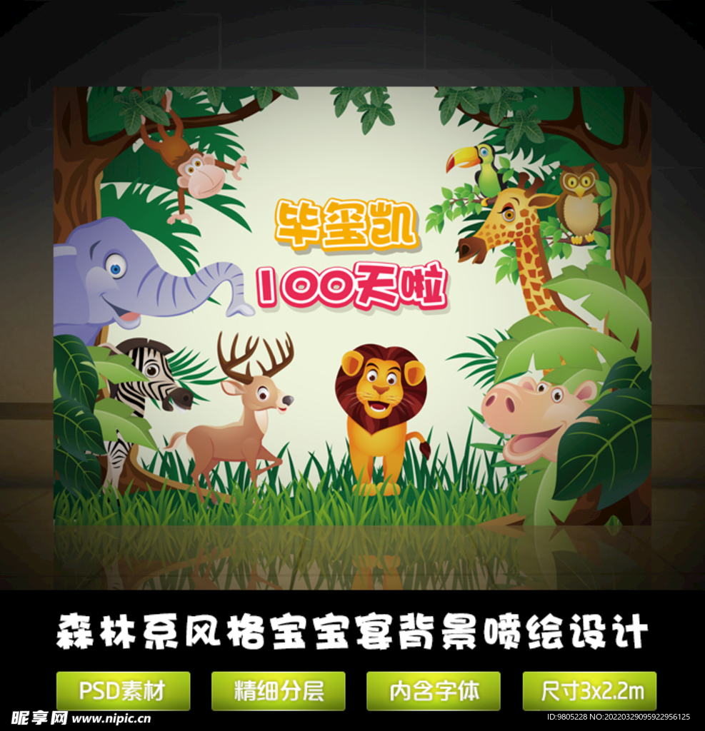 森林动物宝宝宴生日派对背景设计