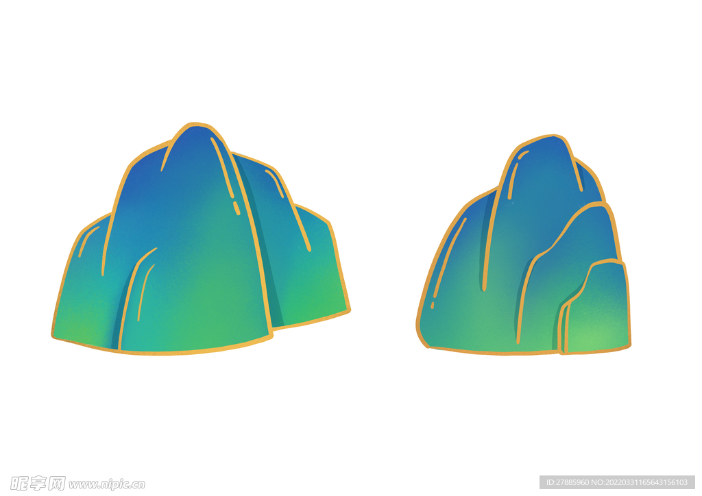 国潮风山纹山峰山谷描金元素