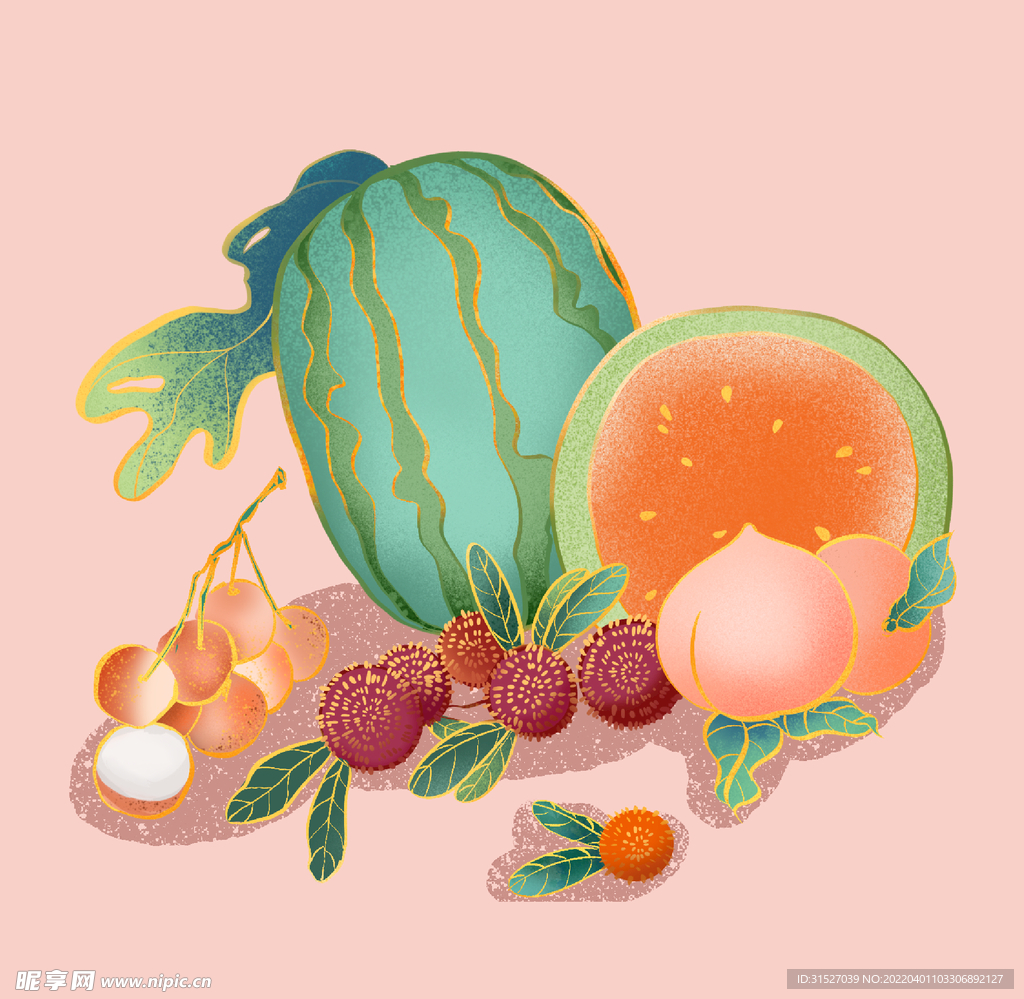 手绘西瓜水果组合