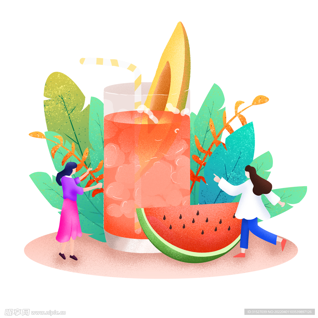 卡通创意西瓜西瓜汁元素