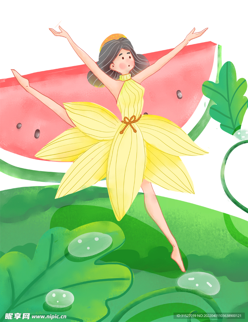 在西瓜上跳舞的女孩