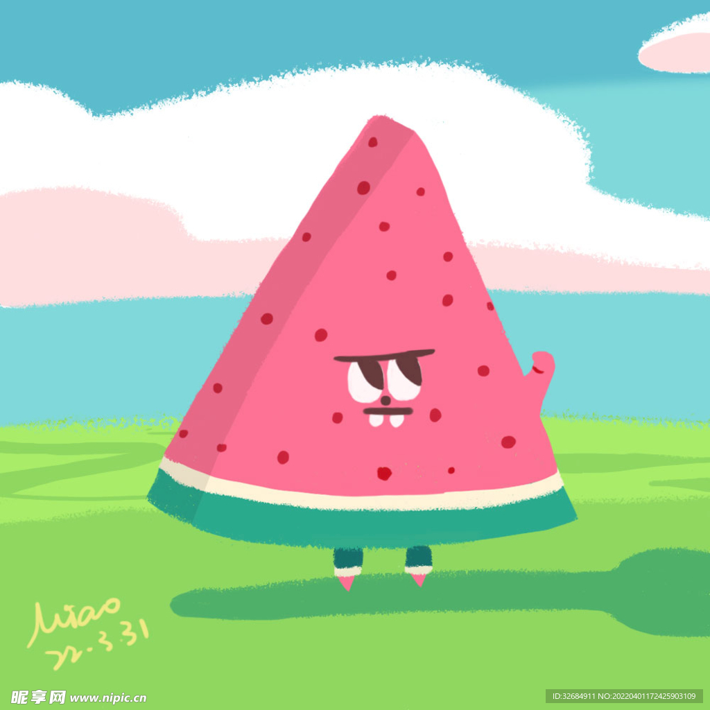 卡通动漫西瓜水果手绘素材png