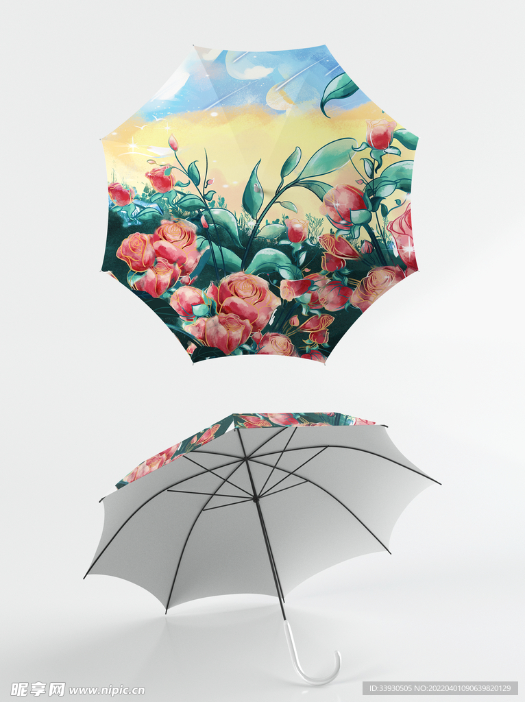 雨伞红玫瑰立体伞面样机