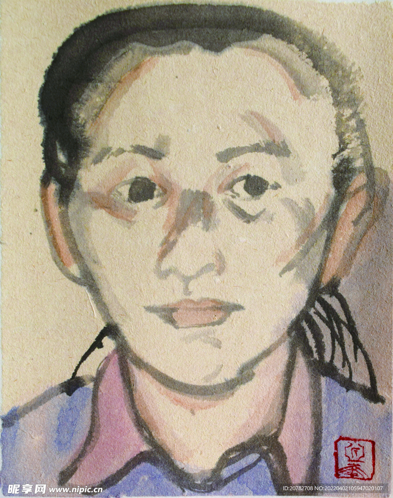 水墨人物头像写生