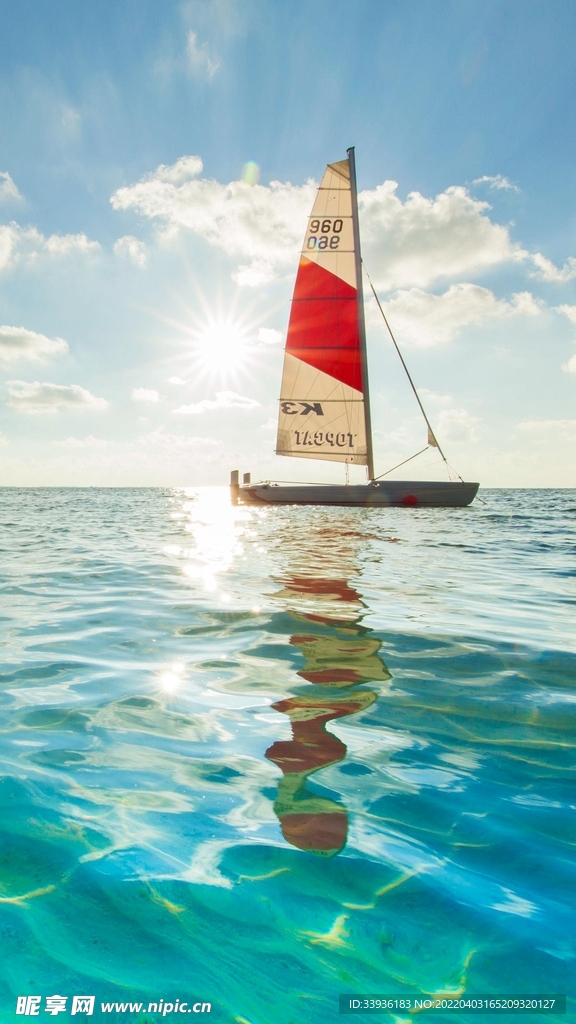 大海 小船 蓝天 白云 