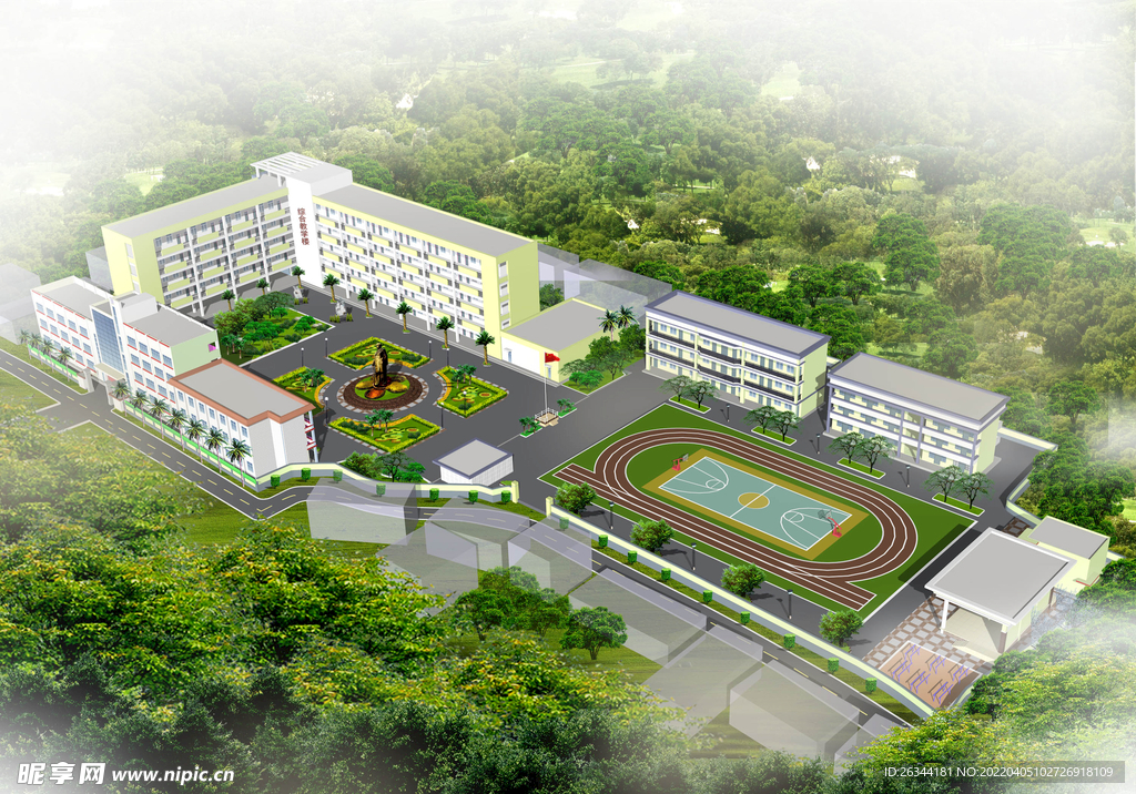 乡村小学校园鸟瞰效果图