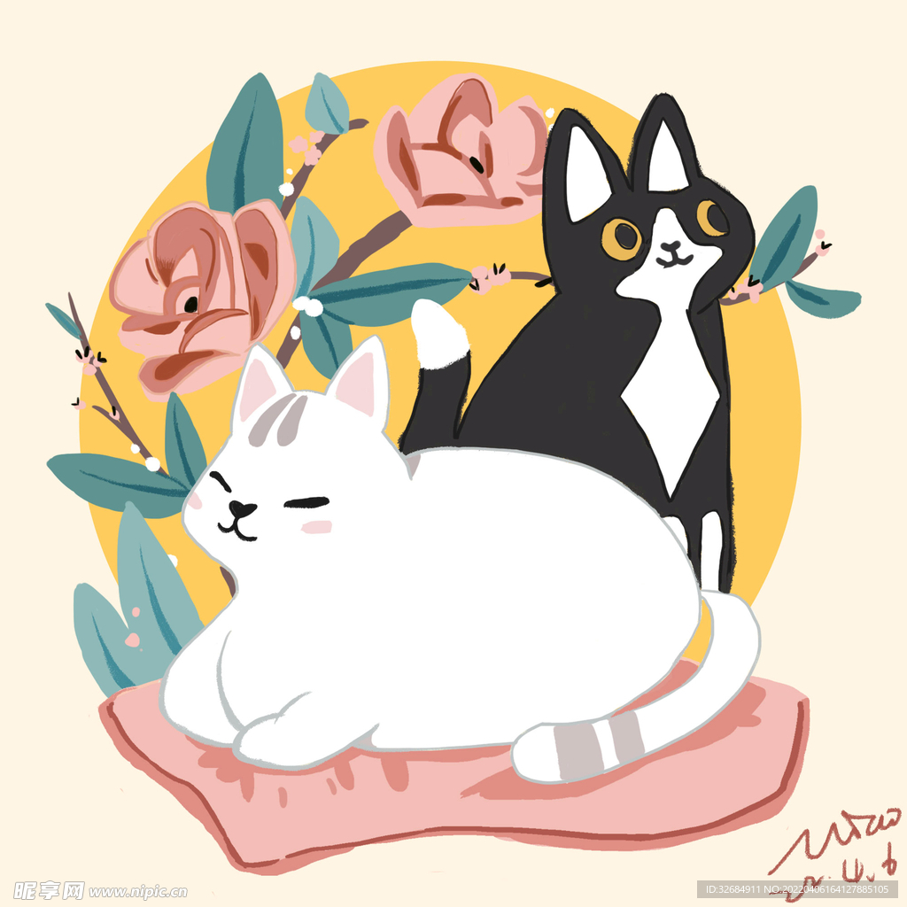 手绘插画猫咪素材