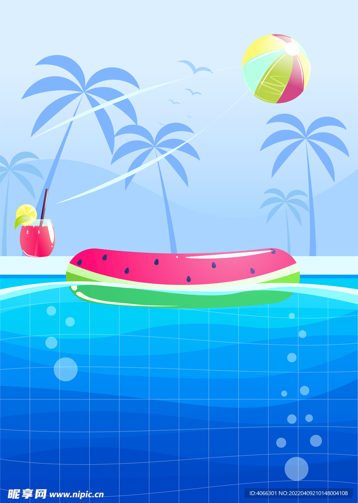 海边游泳海滩椰树海鸥风景背景