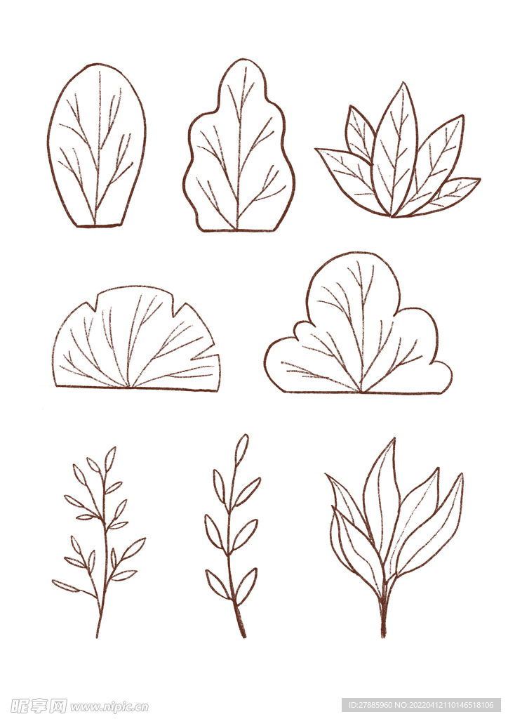手绘卡通植物线稿元素