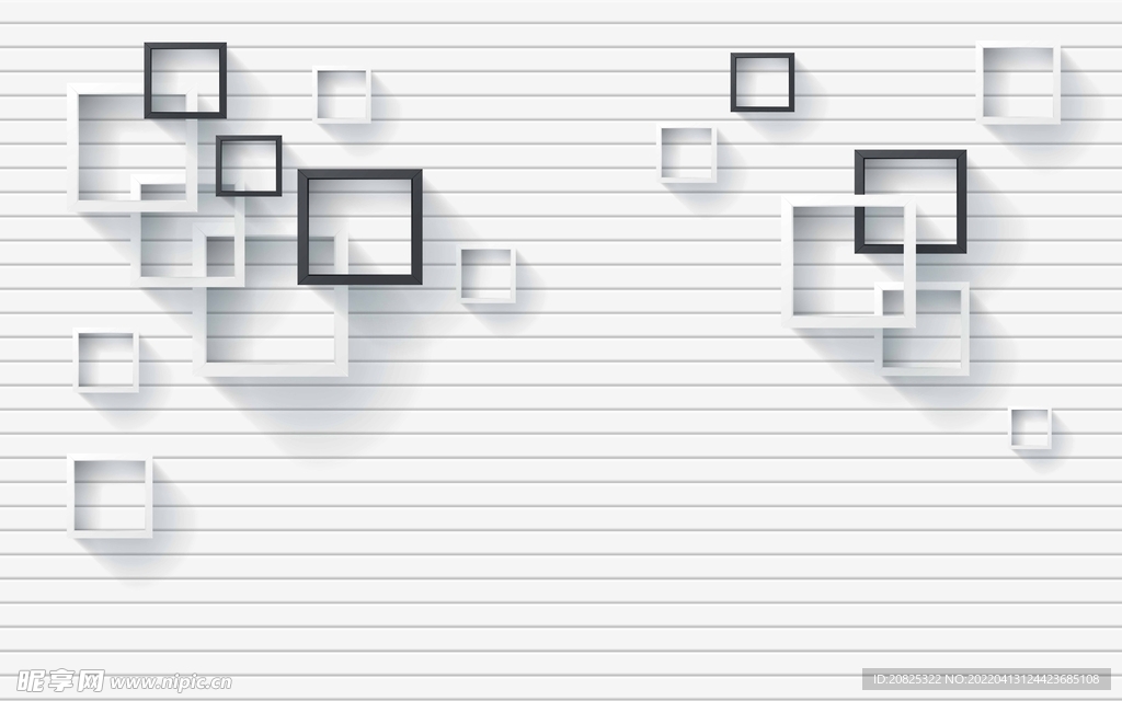 小清新白色3D方框背景墙