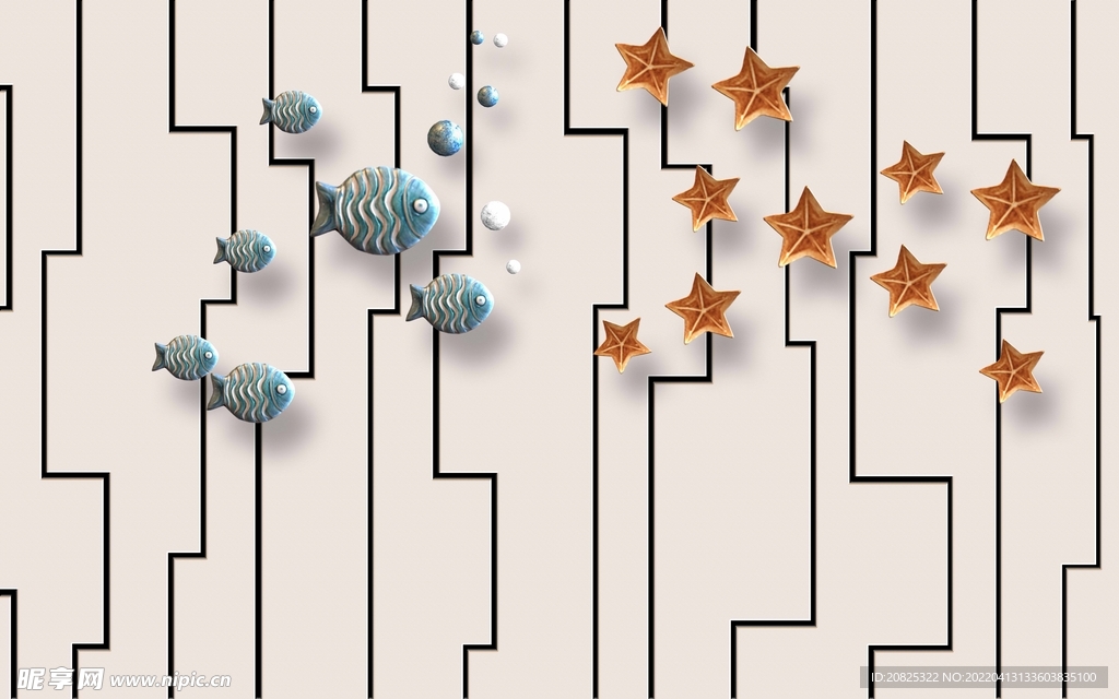 3D立体海洋元素地中海海星背景